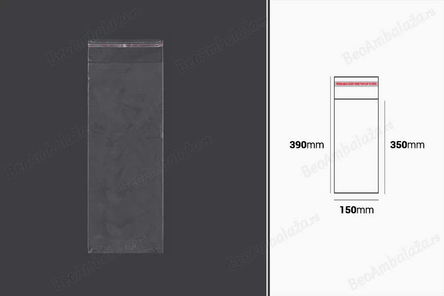 Plastična providna kesica 150x390mm sa samolepljivim zatvaranjem - 1000 kom-slika_proizvoda