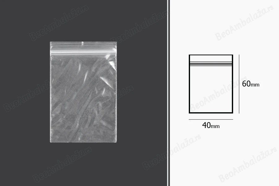 Plastična kesica 40x60mm, providna i sa belim zip zatvaračem - 500 kom-dimenzije_slike