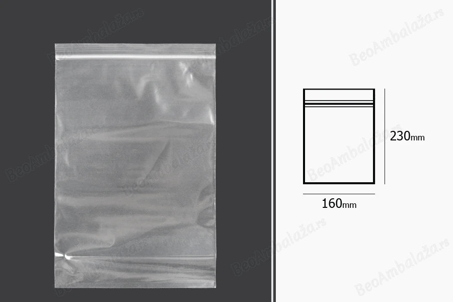 Plastična kesica 160x230mm, providna i sa belim zip zatvaračem - 100 kom-dimenzije_slike