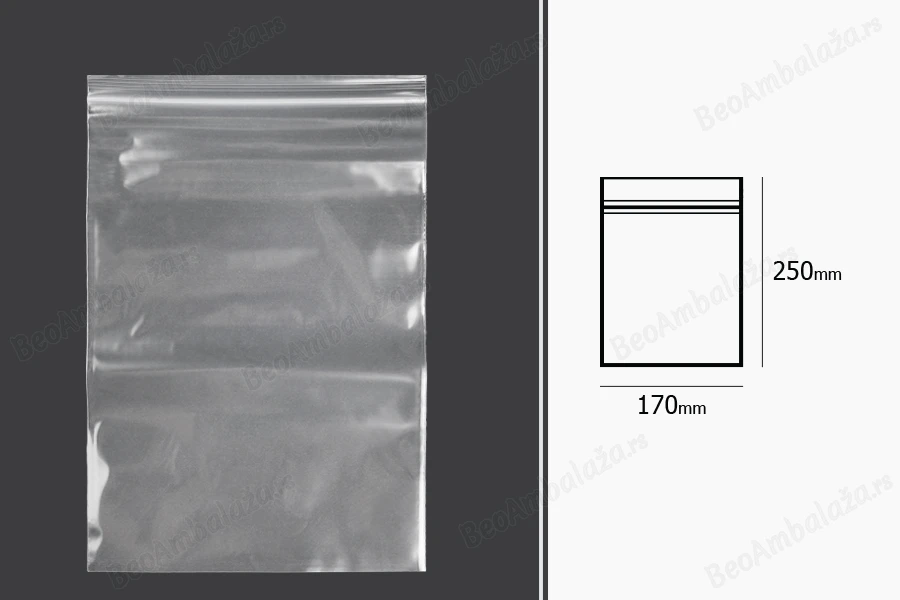 Plastična kesica 170x250mm, providna i sa belim zip zatvaračem - 100 kom-dimenzije_slike