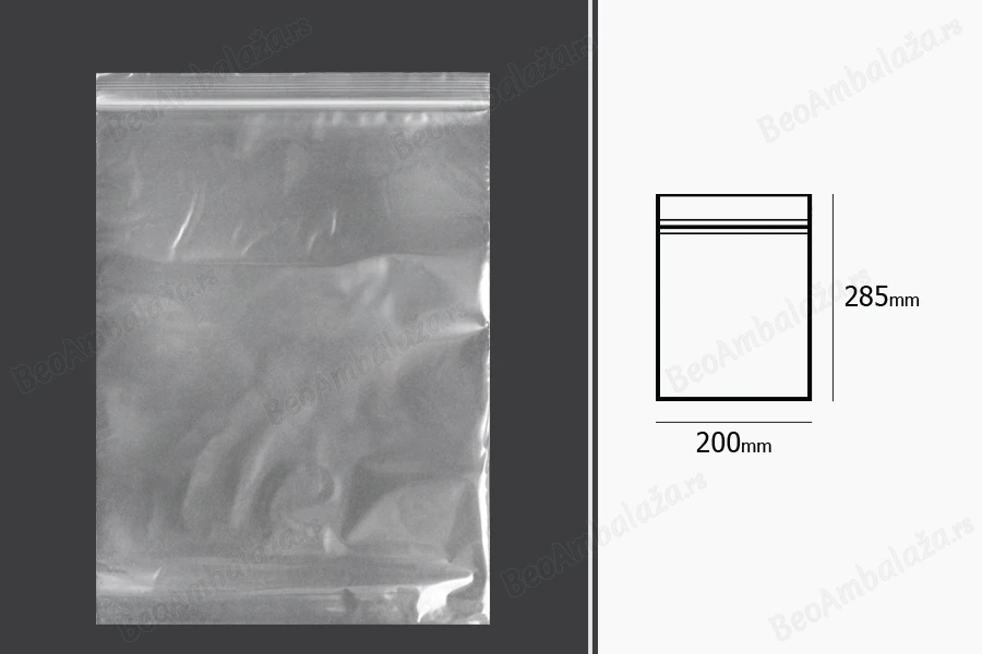 Plastična kesica 200x285mm, providna i sa belim zip zatvaračem - 100 kom-dimenzije_slike