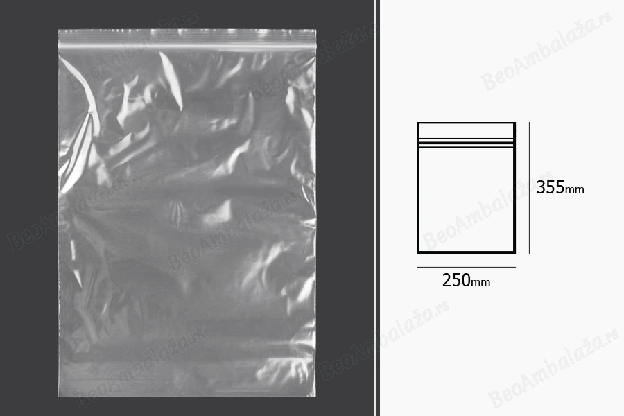 Plastična kesica 250x355mm, providna i sa belim zip zatvaračem - 100 kom-dimenzije_slike