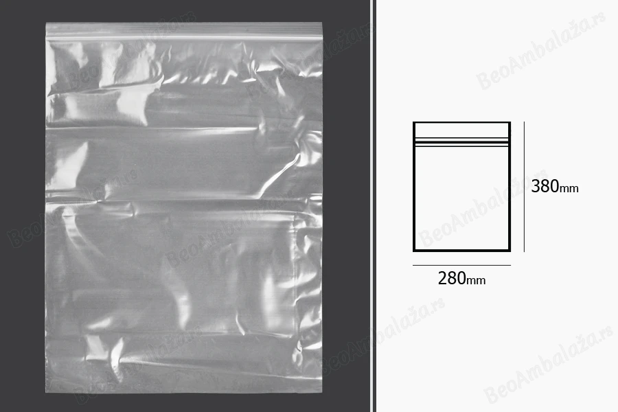 Plastična kesica 280x380mm, providna i sa belim zip zatvaračem - 100 kom-dimenzije_slike