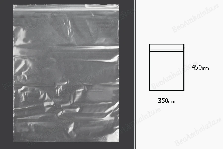 Plastična kesica 350x450mm, providna i sa belim zip zatvaračem - 100 kom-dimenzije_slike