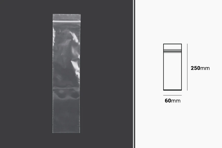 Plastična kesica 60x250mm, providna i sa belim zip zatvaračem - 100 kom-dimenzije_slike
