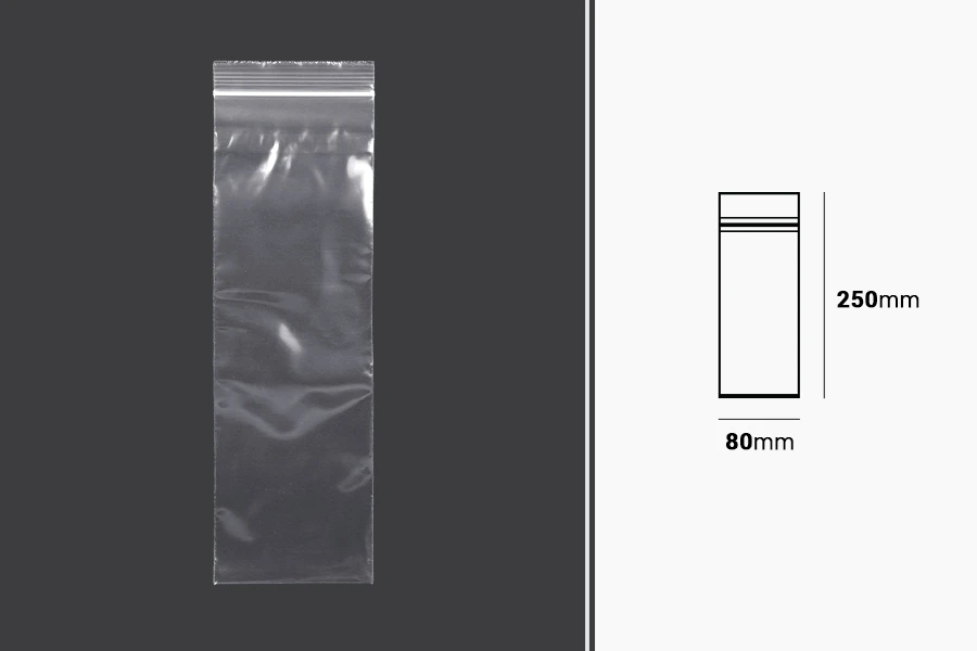 Plastična kesica 80x250mm, providna i sa belim zip zatvaračem - 100 kom Plastična kesica 80x250mm, providna i sa belim zip zatvaračem - 100 kom