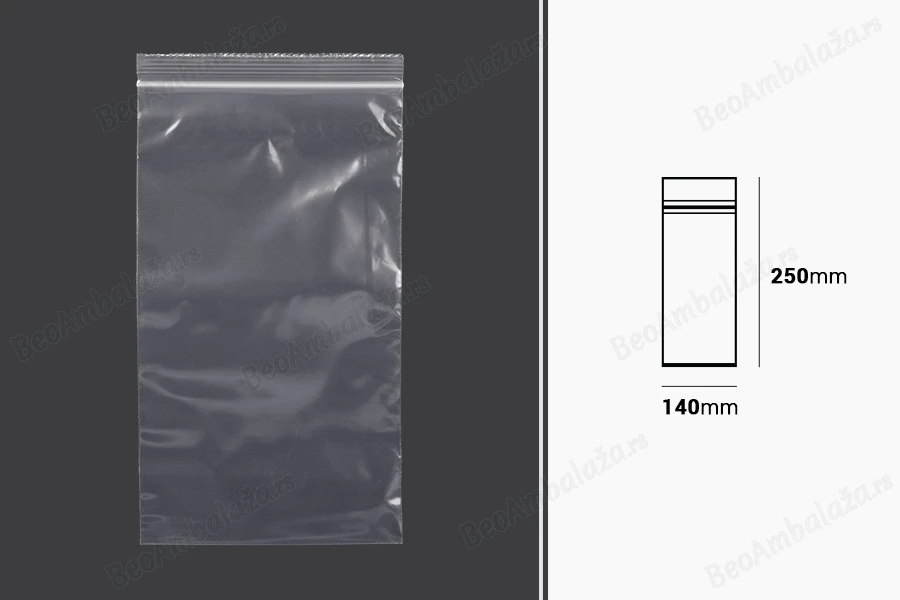 Plastična kesica 140x250mm, providna i sa belim zip zatvaračem - 100 kom-dimenzije_slike