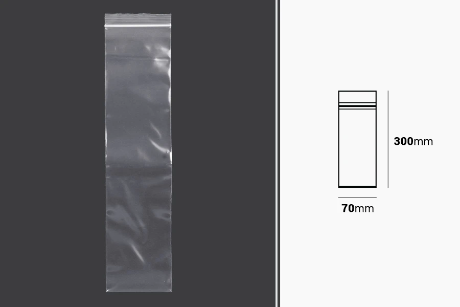Plastična kesica 70x300mm, providna i sa belim zip zatvaračem - 100 kom