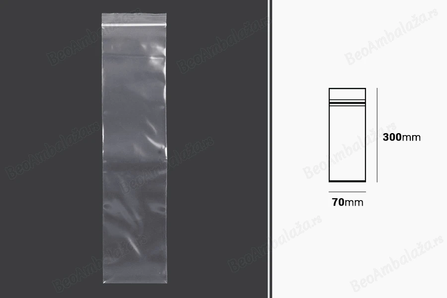 Plastična kesica 70x300mm, providna i sa belim zip zatvaračem - 100 kom-dimenzije_slike