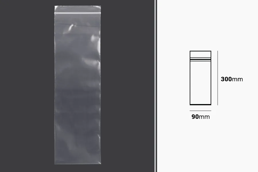 Plastična kesica 90x300mm, providna i sa belim zip zatvaračem - 100 kom-dimenzije_slike