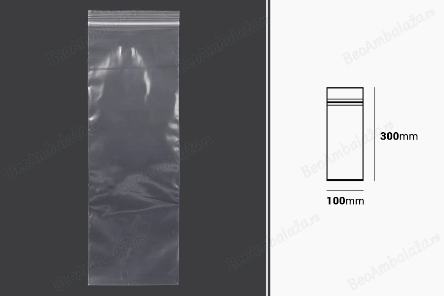 Plastična kesica 100x300mm, providna i sa belim zip zatvaračem - 100 kom-dimenzije_slike
