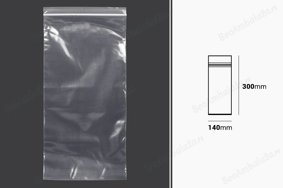 Plastična kesica 140x300mm, providna i sa belim zip zatvaračem - 100 kom-dimenzije_slike