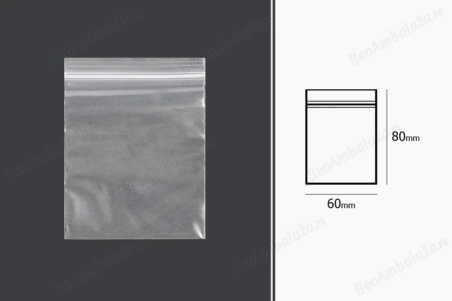Plastična kesica 60x80mm, providna i sa belim zip zatvaračem - 500 kom-dimenzije_slike