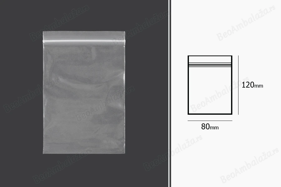 Plastična kesica 80x120mm, providna i sa belim zip zatvaračem - 500 kom-dimenzije_slike