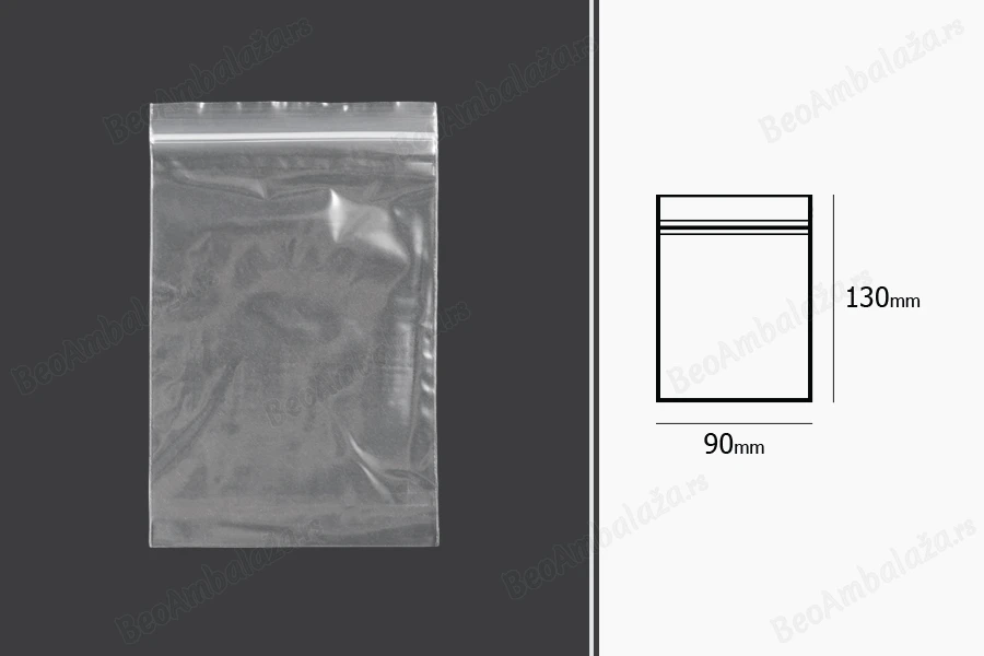 Plastična kesica 90x130mm, providna i sa belim zip zatvaračem - 500 kom-dimenzije_slike
