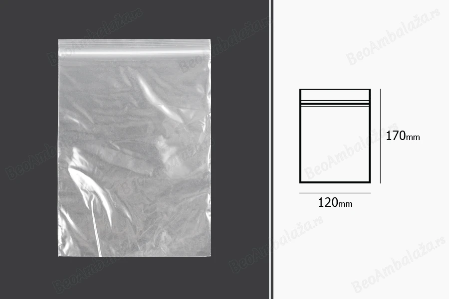 Plastična kesica 120x170mm, providna i sa belim zip zatvaračem - 100 kom-dimenzije_slike