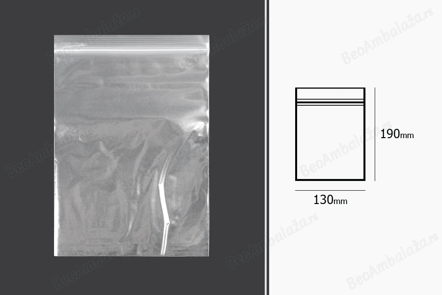 Plastična kesica 130x190mm, providna i sa belim zip zatvaračem - 100 kom-dimenzije_slike