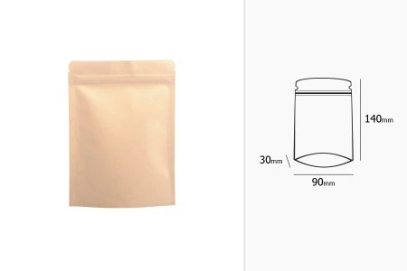 Kraft DoyPack kesice 90x30x140 mm sa zip zatvaranjem, unutrašnjom aluminijumskom oblogom, ovalnim dnom i sa mogućnošću termo zatvaranja – 50 kom-2