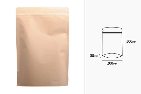 Kraft DoyPack kesice sa zip zatvaranjem, unutrašnjom aluminijumskom oblogom, ovalnim dnom i sa mogućnošću termo zatvaranja 200x50x300 mm – 50 kom-2
