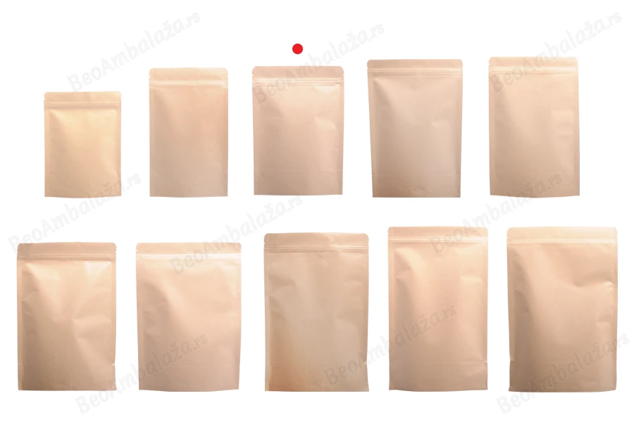 Kraft DoyPack kesice sa zip zatvaranjem, unutrašnjom aluminijumskom oblogom, ovalnim dnom i sa mogućnošću termo zatvaranja 130x40x185 mm – 50 kom-grupa_slika