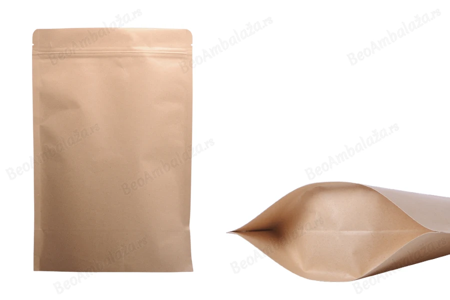 Kraft DoyPack kesice 180x40x260 mm sa zip zatvaranjem, unutrašnjom aluminijumskom oblogom, ovalnim dnom i sa mogućnošću termo zatvaranja – 50 kom-slika_proizvoda