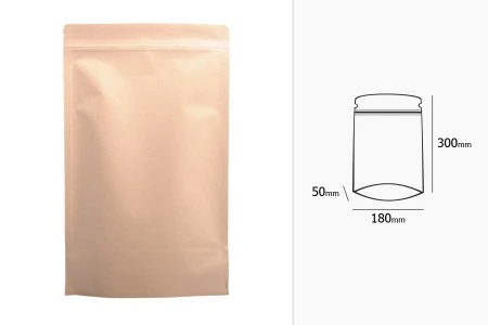 Kraft DoyPack kesice 180x50x300 mm sa zip zatvaranjem, unutrašnjom aluminijumskom oblogom, ovalnim dnom i sa mogućnošću termo zatvaranja – 50 kom-2
