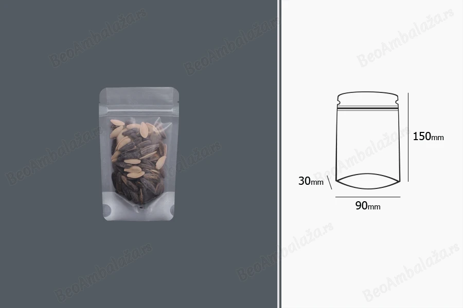 Providne DoyPack kesice sa zip zatvaranjem, ovalnim dnom i sa mogućnošću termo zatvaranja 90x30x150mm - 50kom-grupa_slika