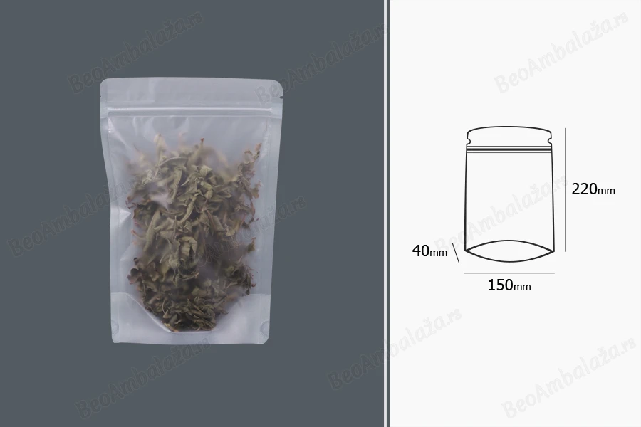 Providne DoyPack kesice sa zip zatvaranjem, ovalnim dnom i sa mogućnošću termo zatvaranja 150x40x220mm - 50kom-grupa_slika