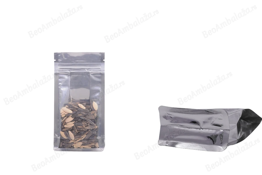 Aluminijumske DoyPack kesice sa zipom, transparentnom prednjom stranom i mogućnošću termo zatvaranja 100x60x200mm – 50kom-dimenzije_slike