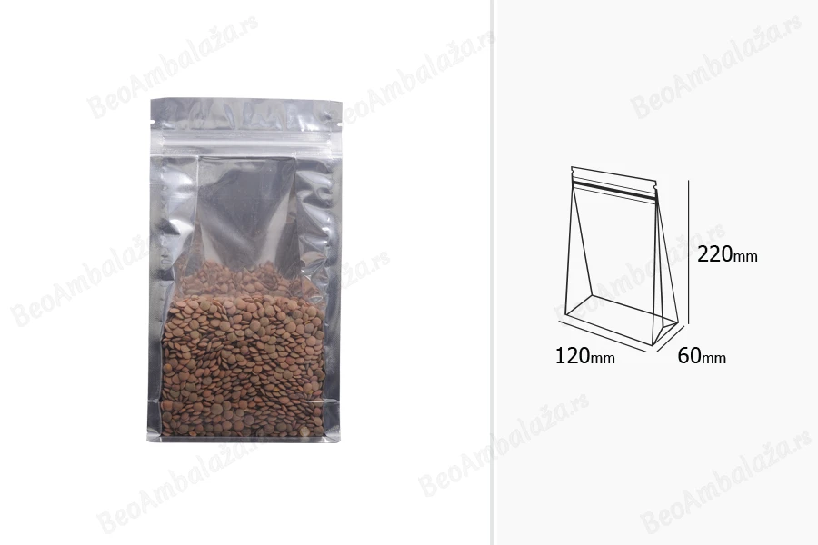 Aluminijumske DoyPack kesice sa zipom, transparentnom prednjom stranom i mogućnošću termo zatvaranja 120x60x220mm – 50kom-grupa_slika