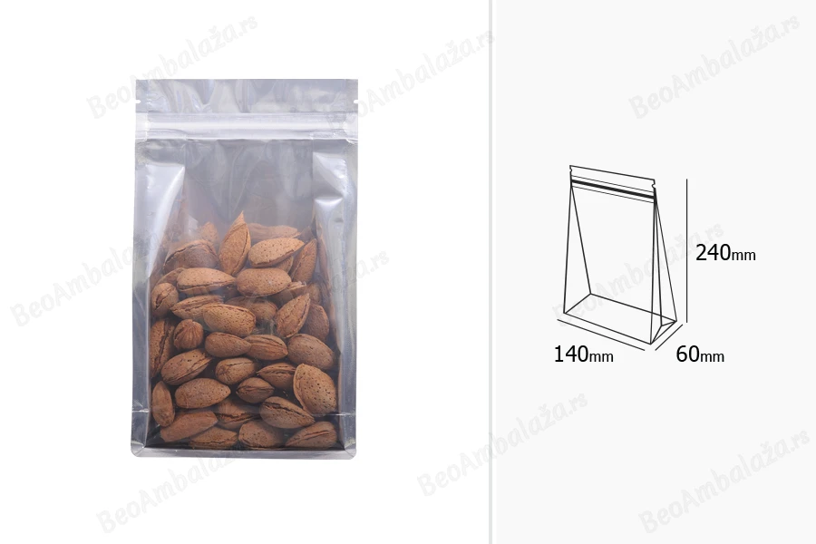 Aluminijumske DoyPack kesice sa zipom, transparentnom prednjom stranom i mogućnošću termo zatvaranja 140x60x240mm – 50kom-grupa_slika