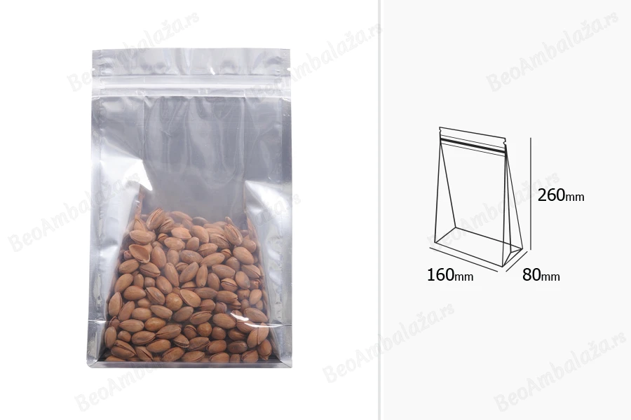 Aluminijumske DoyPack kesice sa zipom, transparentnom prednjom stranom i mogućnošću termo zatvaranja 160x80x260mm - 50kom-grupa_slika