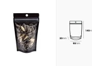 Aluminijumske DoyPack kesice sa zip zatvaranjem, crnom zadnjom i transparentnom prednjom stranom, ovalnim dnom i sa mogućnošću termo lepljenja 90x30x140mm - 100kom