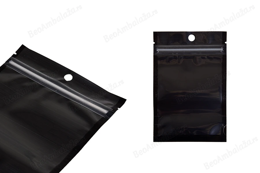 Aluminijumske DoyPack kesice sa zip zatvaranjem, crnom zadnjom i transparentnom prednjom stranom, ovalnim dnom i sa mogućnošću termo lepljenja 90x30x140mm - 100kom-grupa_slika