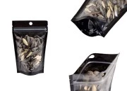 Aluminijumske DoyPack kesice sa zip zatvaranjem, crnom zadnjom i transparentnom prednjom stranom, ovalnim dnom i sa mogućnošću termo lepljenja 90x30x140mm - 100kom