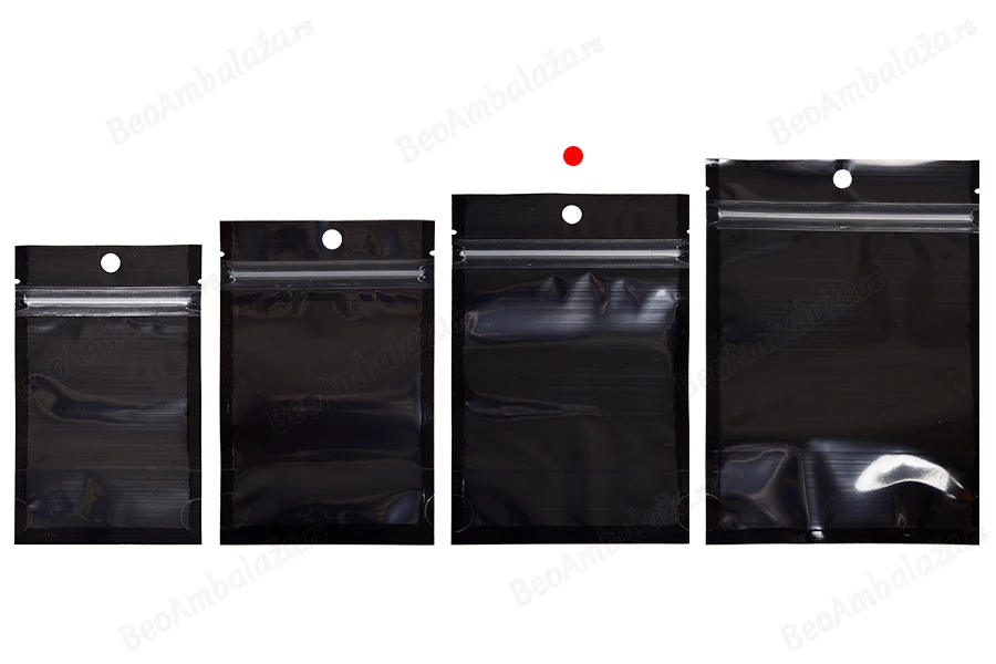 Aluminijumske DoyPack kesice sa zipom, crnom zadnjom i transparentnom prednjom stranom, ovalnim dnom i sa mogućnošću termo zatvaranja 100x30x150mm - 100kom-grupa_slika