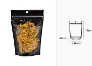 Aluminijumske DoyPack kesice sa zipom, crnom zadnjom i transparentnom prednjom stranom, ovalnim dnom i sa mogućnošću termo zatvaranja 120x40x170mm - 100kom