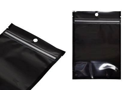 Aluminijumske DoyPack kesice sa zipom, crnom zadnjom i transparentnom prednjom stranom, ovalnim dnom i sa mogućnošću termo zatvaranja 120x40x170mm - 100kom-5