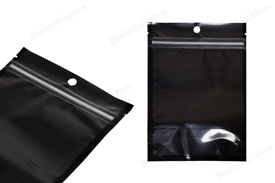 Aluminijumske DoyPack kesice sa zipom, crnom zadnjom i transparentnom prednjom stranom, ovalnim dnom i sa mogućnošću termo zatvaranja 120x40x170mm - 100kom-grupa_slika