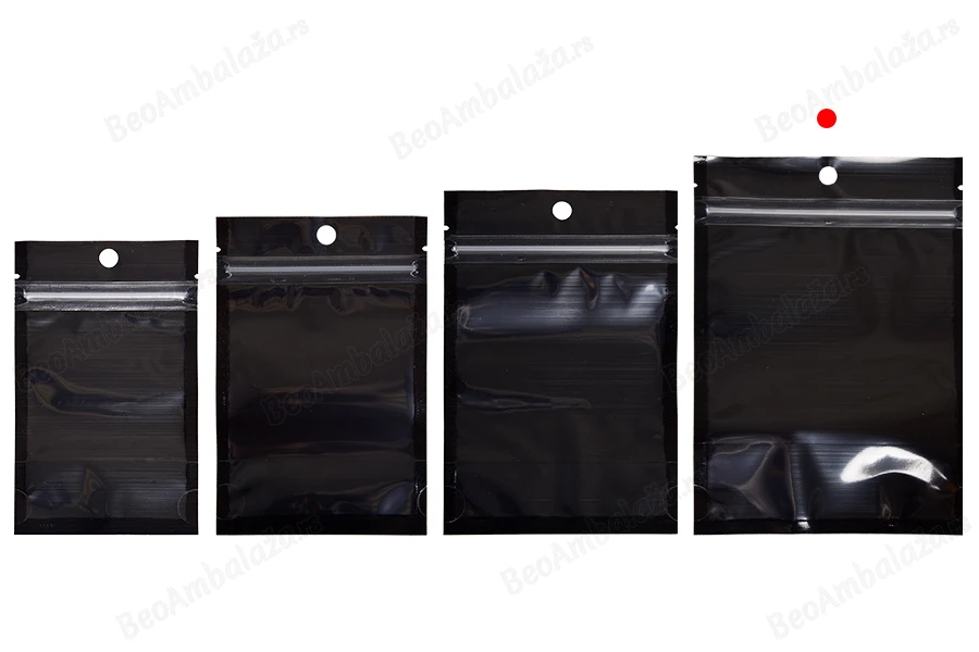 Aluminijumske DoyPack kesice sa zipom, crnom zadnjom i transparentnom prednjom stranom, ovalnim dnom i sa mogućnošću termo zatvaranja 120x40x170mm - 100kom-grupa_slika