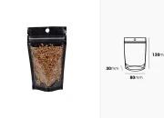 Aluminijumske DoyPack kesice sa zipom, crnom zadnjom i transparentnom prednjom stranom, ovalnim dnom i sa mogućnošću termo zatvaranja 80x30x130mm - 100kom Aluminijumske DoyPack kesice sa zipom, crnom zadnjom i transparentnom prednjom stranom, ovalnim dnom i sa mogućnošću termo zatvaranja 80x30x130mm - 100kom