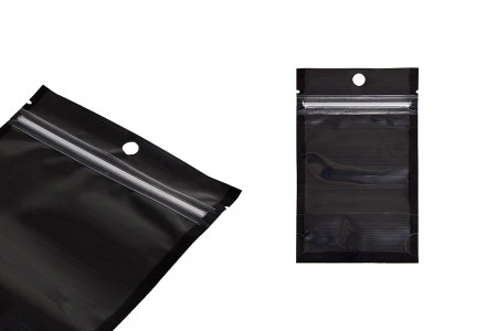 Aluminijumske DoyPack kesice sa zipom, crnom zadnjom i transparentnom prednjom stranom, ovalnim dnom i sa mogućnošću termo zatvaranja 80x30x130mm - 100kom-5
