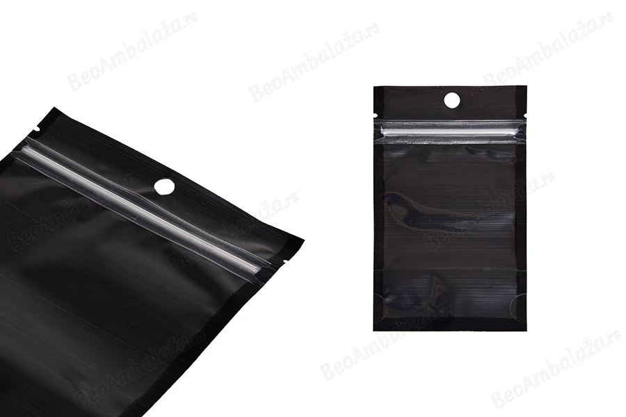 Aluminijumske DoyPack kesice sa zipom, crnom zadnjom i transparentnom prednjom stranom, ovalnim dnom i sa mogućnošću termo zatvaranja 80x30x130mm - 100kom-grupa_slika