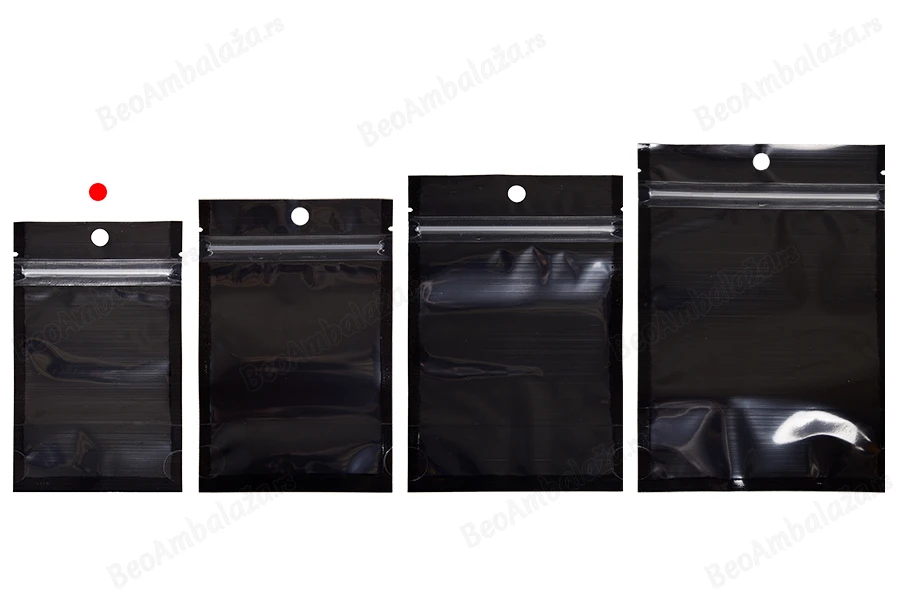 Aluminijumske DoyPack kesice sa zipom, crnom zadnjom i transparentnom prednjom stranom, ovalnim dnom i sa mogućnošću termo zatvaranja 80x30x130mm - 100kom-grupa_slika