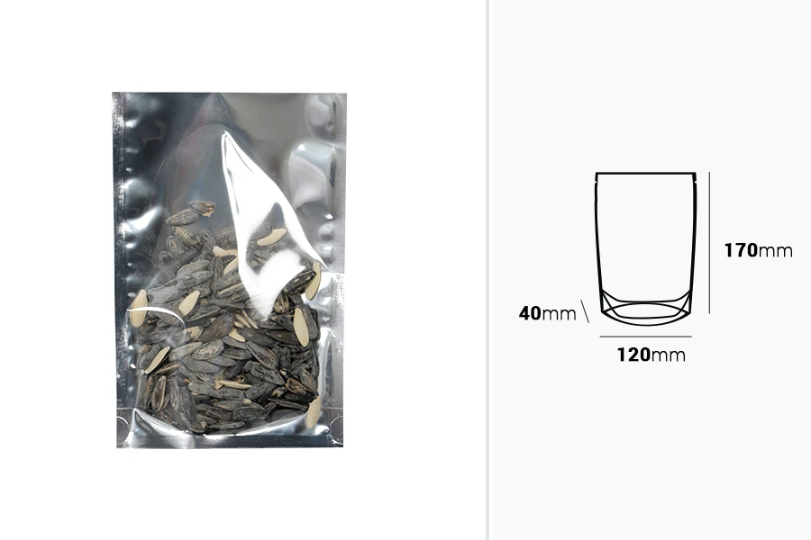 Aluminijumske DoyPack kesice 120x40x170 mm sa providnom prednjom stranom i ovalnim dnom, na termo zatvaranje - 100 kom Aluminijumske DoyPack kesice 120x40x170 mm sa providnom prednjom stranom i ovalnim dnom, na termo zatvaranje - 100 kom