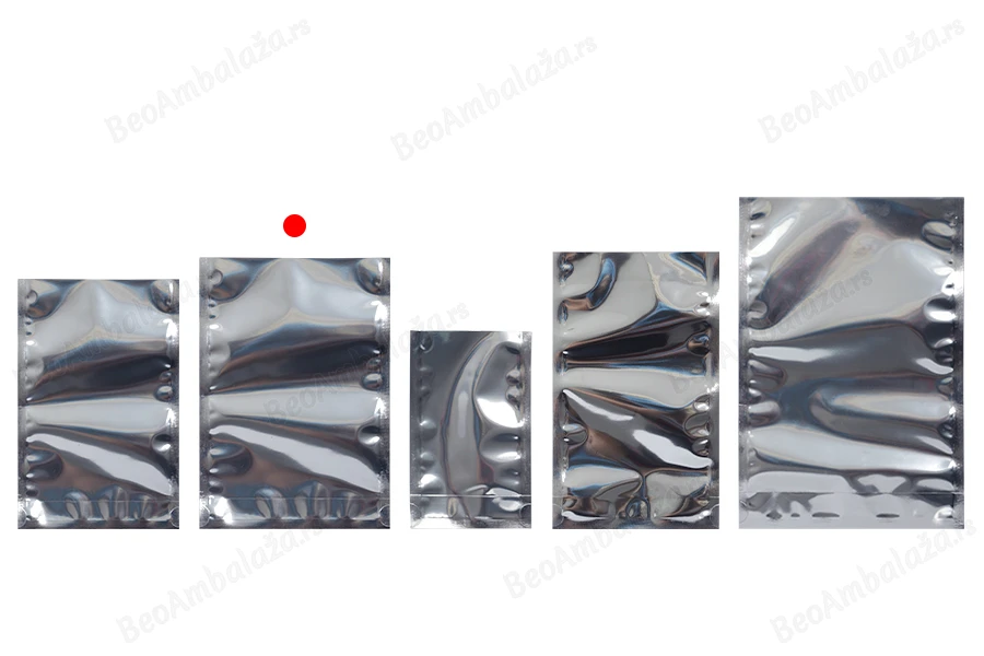 Aluminijumske DoyPack kesice 140x40x200 mm sa providnom prednjom stranom i ovalnim dnom, na termo zatvaranje - 100 kom-