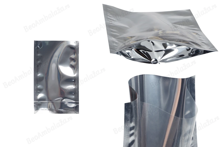 Aluminijumske DoyPack kesice 80x30x130 mm sa providnom prednjom stranom i ovalnim dnom, na termo zatvaranje - 100 kom-slika_proizvoda