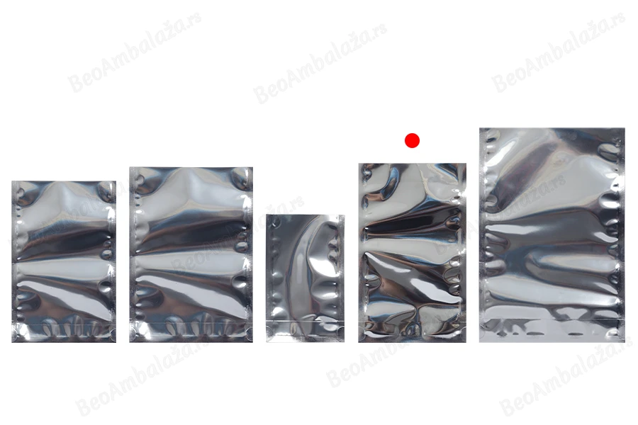 Aluminijumske DoyPack kesice 120x30x200 mm sa providnom prednjom stranom i ovalnim dnom, na termo zatvaranje - 100 kom-