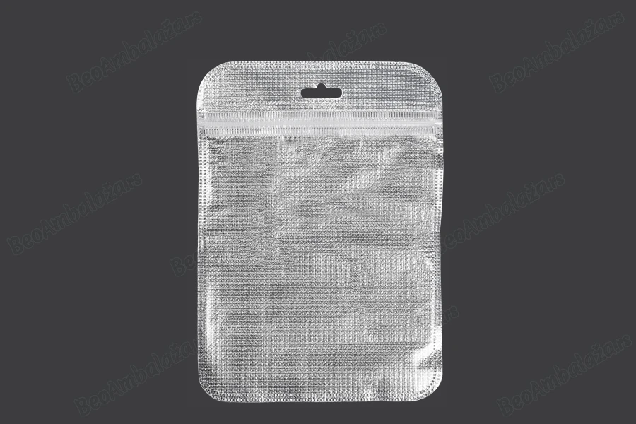 Kesica 122x170mm sa zip zatvaranjem, srebrnom non woven zadnjom i providnom prednjom stranom i sa Eurohole otvorom - 100 kom-slika_proizvoda