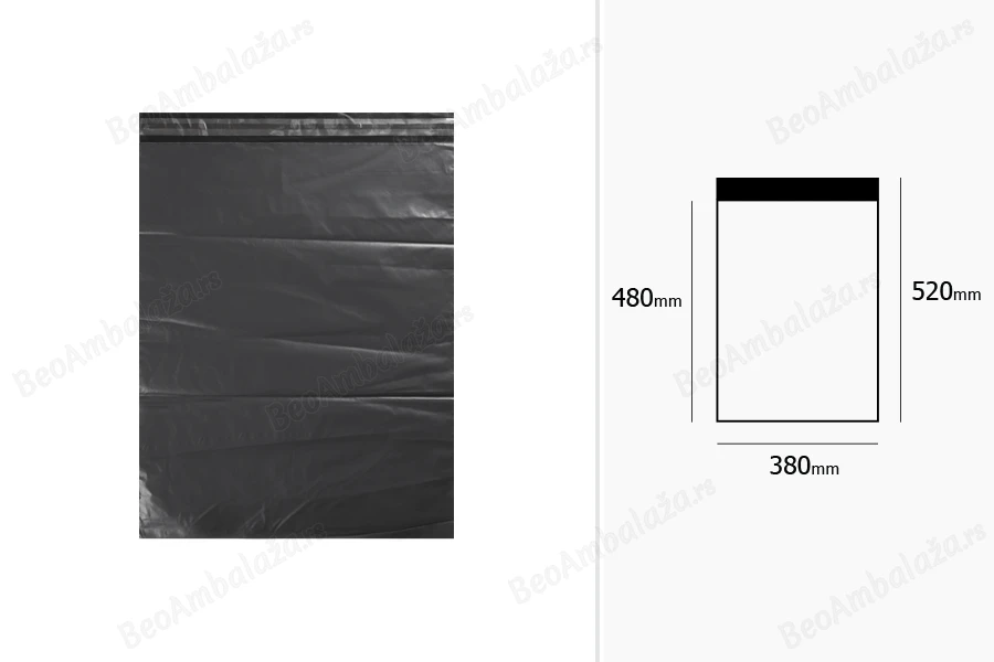 Crna plastična kesa 380x520mm sa samolepljivim zatvaranjem, za slanje poštom - 100 kom-dimenzije_slike